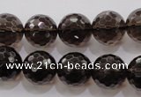 CSQ132 15.5 inches 16mm faceted round grade AA natural smoky quartz beads