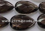 CSQ140 20*30mm faceted flat teardrop grade AA natural smoky quartz beads