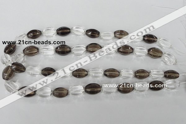 CSQ150 15.5 inches 12*18mm rice white crystal & smoky quartz beads