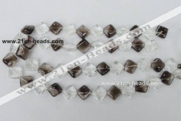 CSQ154 15.5 inches 14*14mm diamond white crystal & smoky quartz beads