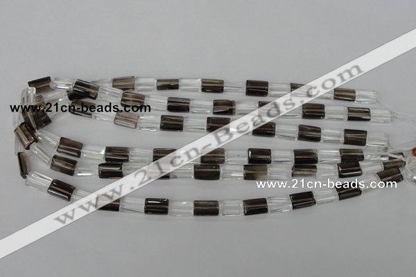 CSQ155 15.5 inches 8*12mm rectangle white crystal & smoky quartz beads