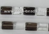 CSQ156 15.5 inches 10*14mm rectangle white crystal & smoky quartz beads