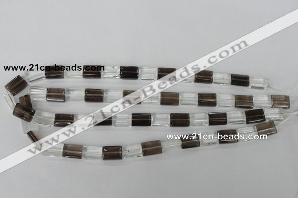 CSQ156 15.5 inches 10*14mm rectangle white crystal & smoky quartz beads