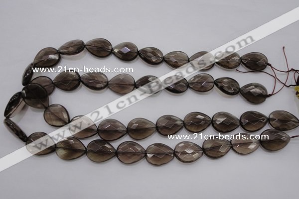 CSQ204 15*20mm faceted flat teardrop grade AA natural smoky quartz beads