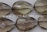 CSQ205 18*25mm faceted flat teardrop grade AA natural smoky quartz beads