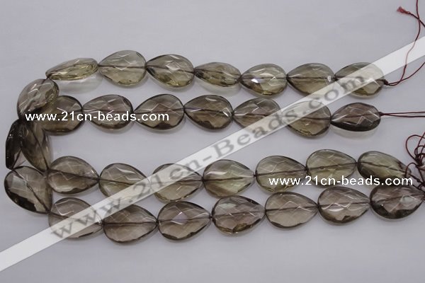 CSQ205 18*25mm faceted flat teardrop grade AA natural smoky quartz beads