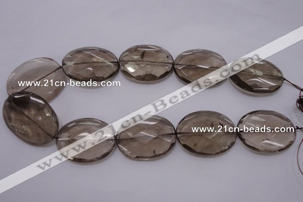 CSQ216 30*40mm faceted oval grade AA natural smoky quartz beads