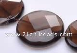 CSQ22 AB grade 30mm faceted coin natural smoky quartz beads