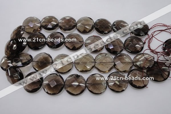 CSQ220 15.5 inches 25mm faceted coin grade AA natural smoky quartz beads