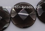 CSQ221 15.5 inches 30mm faceted coin grade AA natural smoky quartz beads