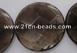 CSQ222 15.5 inches 35mm faceted coin grade AA natural smoky quartz beads