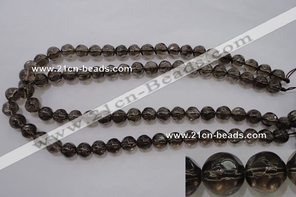 CSQ240 15.5 inches 10mm faceted round grade AA natural smoky quartz beads