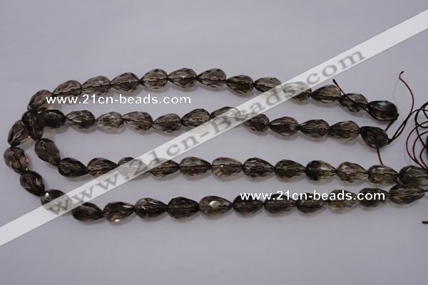 CSQ243 10*14mm faceted teardrop grade AA natural smoky quartz beads