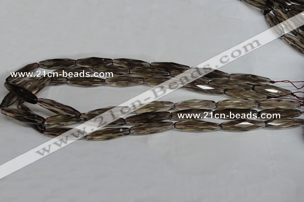 CSQ260 15.5 inches 8*28mm faceted rice natural smoky quartz beads