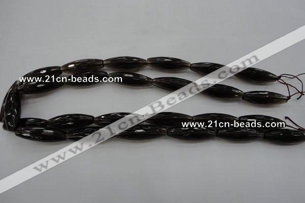 CSQ262 15.5 inches 10*30mm faceted rice natural smoky quartz beads