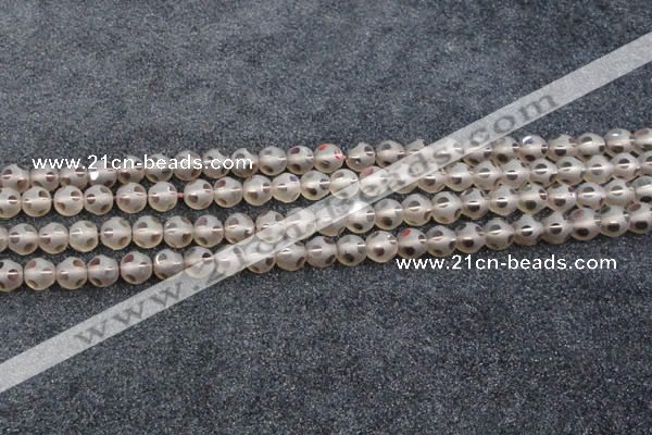 CSQ502 15.5 inches 8mm faceted round matte smoky quartz beads