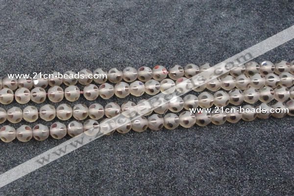 CSQ504 15.5 inches 12mm faceted round matte smoky quartz beads