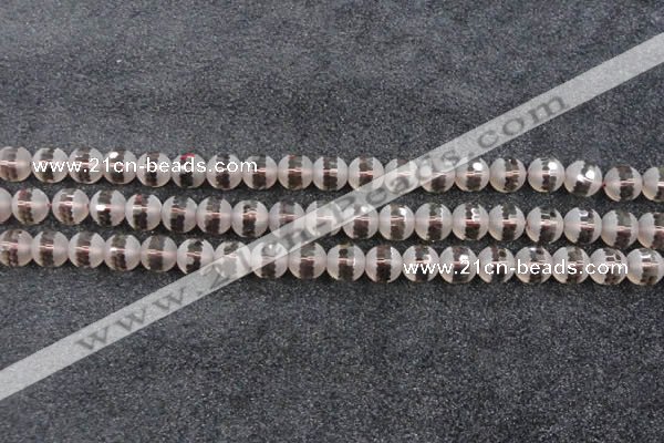 CSQ508 15.5 inches 10mm faceted round matte smoky quartz beads