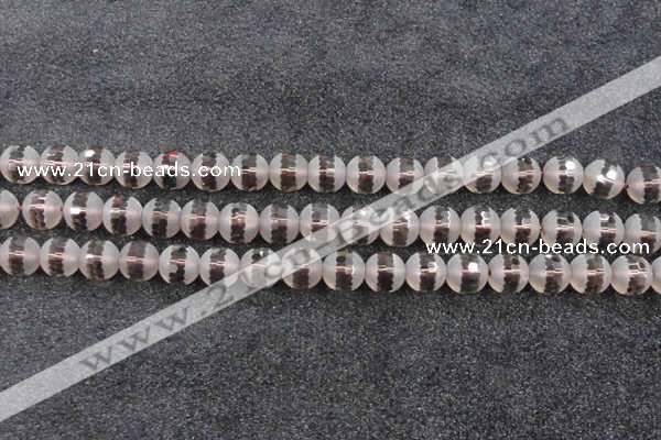 CSQ509 15.5 inches 12mm faceted round matte smoky quartz beads