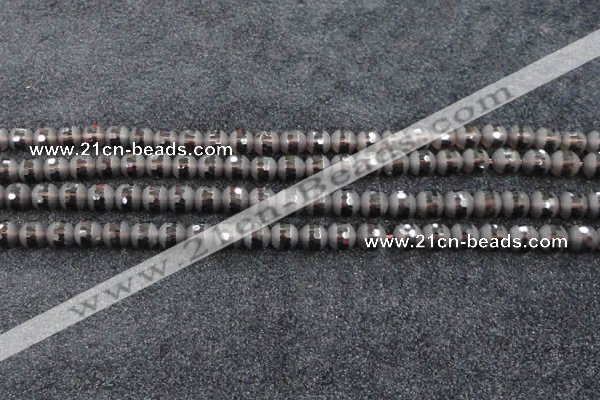 CSQ511 15.5 inches 6mm faceted round matte smoky quartz beads