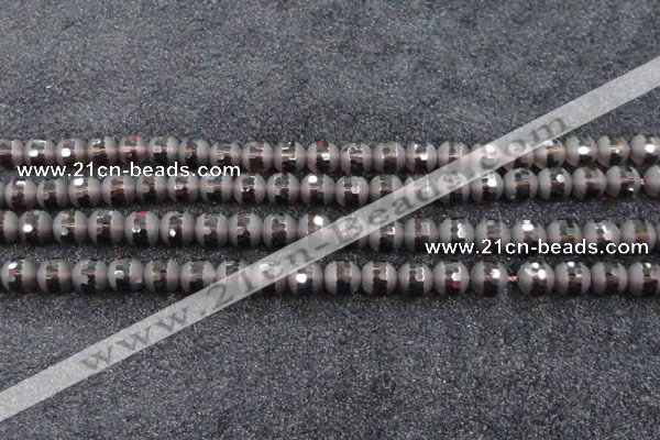 CSQ513 15.5 inches 10mm faceted round matte smoky quartz beads