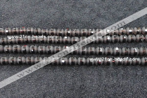 CSQ514 15.5 inches 12mm faceted round matte smoky quartz beads