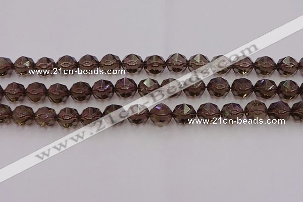 CSQ529 15.5 inches 12mm faceted nuggets smoky quartz gemstone beads