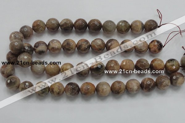 CSS100 15.5 inches 16mm faceted round natural sunstone beads wholesale