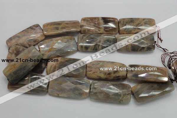 CSS117 15.5 inches 25*50mm faceted rectangle natural sunstone beads