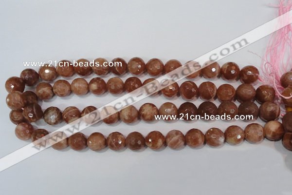 CSS508 15.5 inches 14mm faceted round natural golden sunstone beads