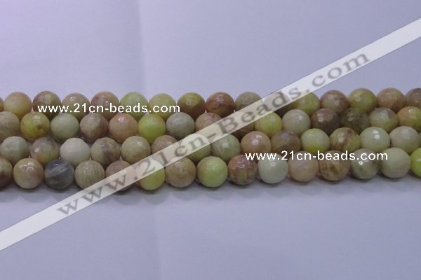 CSS614 15.5 inches 12mm faceted round yellow sunstone gemstone beads