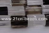 CTB102 11*15mm faceted tube white crystal & smoky quartz beads