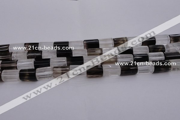 CTB102 11*15mm faceted tube white crystal & smoky quartz beads