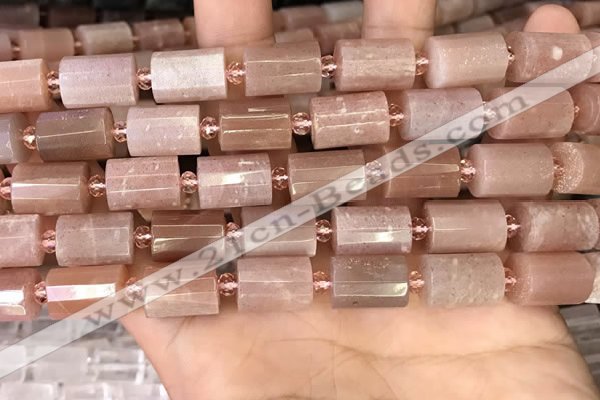 CTB202 15.5 inches 10*15mm faceted tube moonstone beads