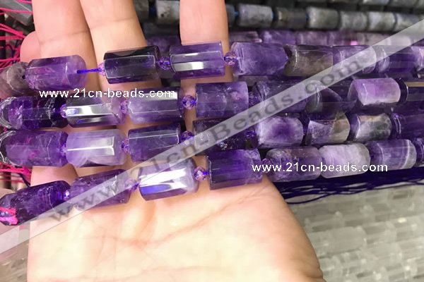 CTB221 15.5 inches 10*15mm faceted tube amethyst beads