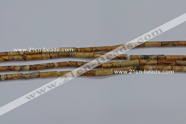 CTB332 15.5 inches 4*13mm tube picture jasper beads wholesale