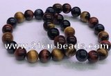 CTB38 7.5 inches 12mm round colorful tiger eye beaded bracelets