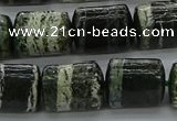 CTB527 15.5 inches 10*13mm triangle green silver line jasper beads