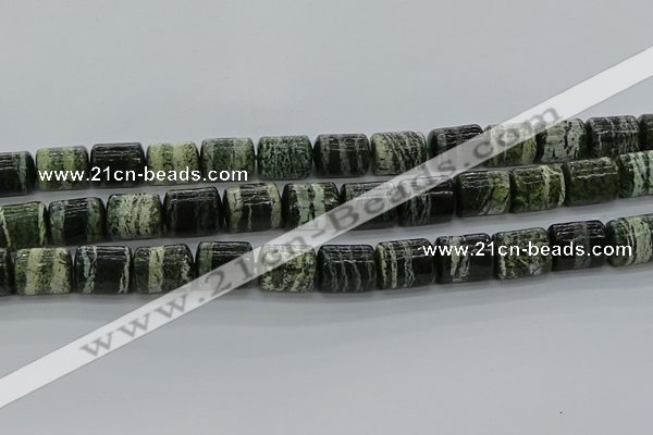 CTB527 15.5 inches 10*13mm triangle green silver line jasper beads