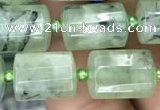 CTB609 15.5 inches 10*14mm faceted tube green rutilated quartz beads