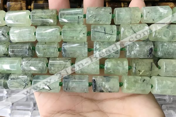 CTB621 11*16mm - 12*18mm faceted tube green rutilated quartz beads