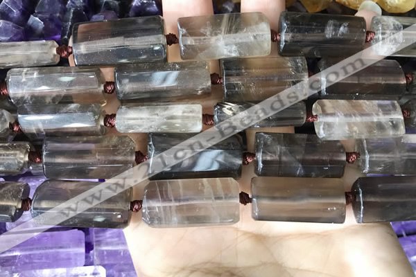 CTB672 14*27mm - 15*28mm faceted flat tube smoky quartz beads