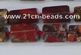 CTB739 15.5 inches 6*10mm - 8*12mm faceted tube poppy jasper beads