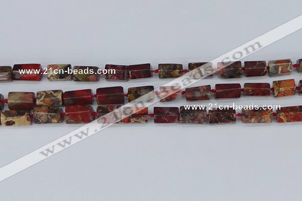 CTB739 15.5 inches 6*10mm - 8*12mm faceted tube poppy jasper beads