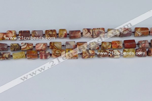 CTB741 15.5 inches 6*10mm - 8*12mm faceted tube birdeye rhyolite beads