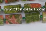 CTB742 15.5 inches 6*10mm - 8*12mm faceted tube unakite beads