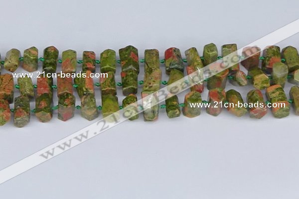 CTB758 15.5 inches 6*10mm - 8*12mm faceted tube unakite beads