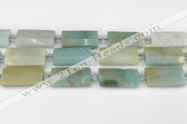 CTB851 13*25mm - 15*28mm faceted flat tube amazonite beads