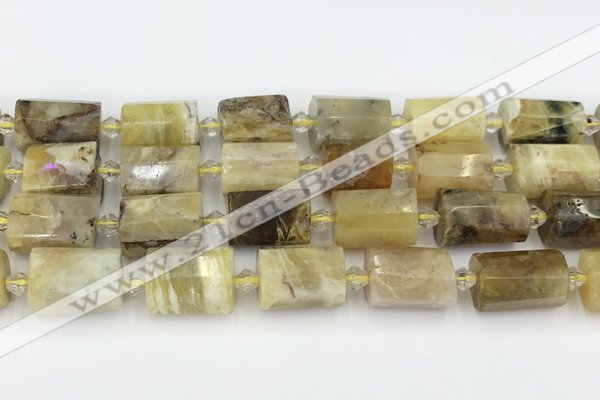 CTB871 13*25mm - 14*19mm faceted tube yellow opal beads