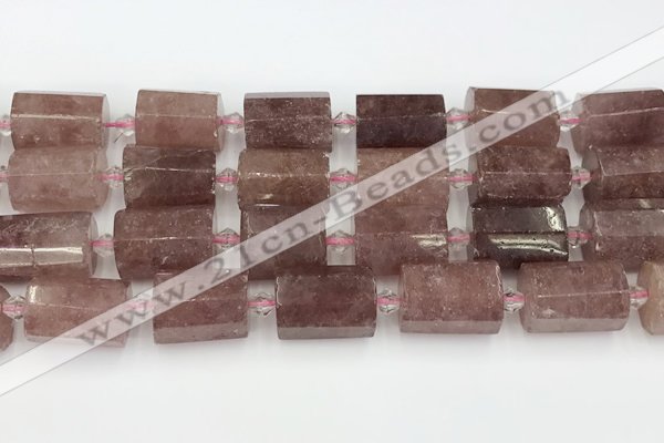 CTB880 13*25mm - 14*19mm faceted tube strawberry quartz beads